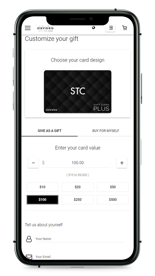 STC Gift Card page on phone