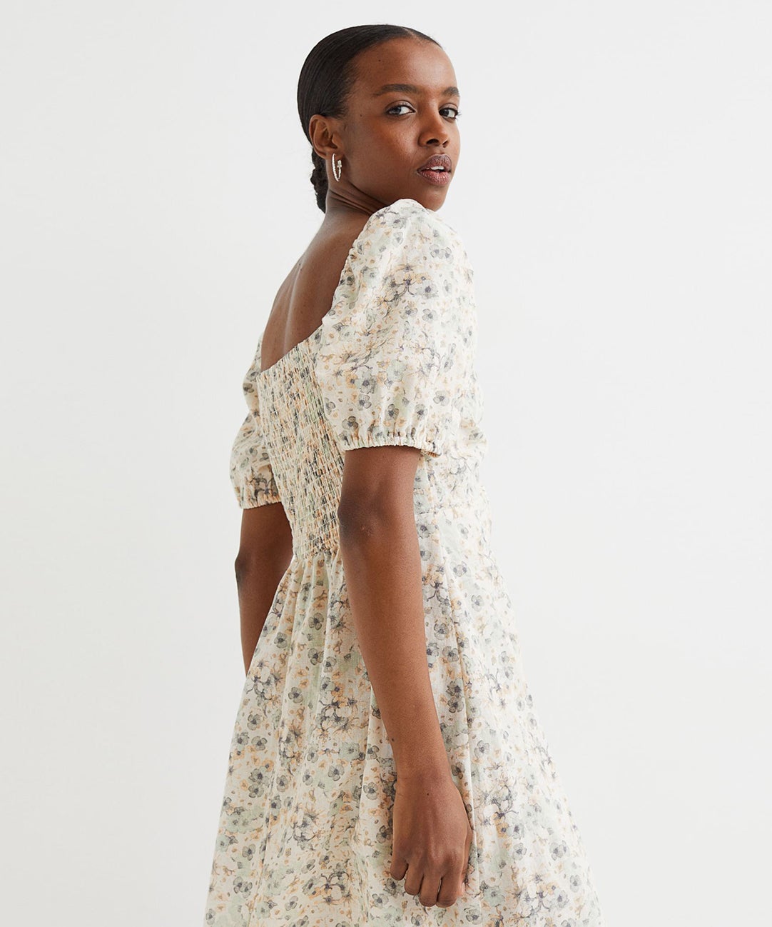 model in floral dress