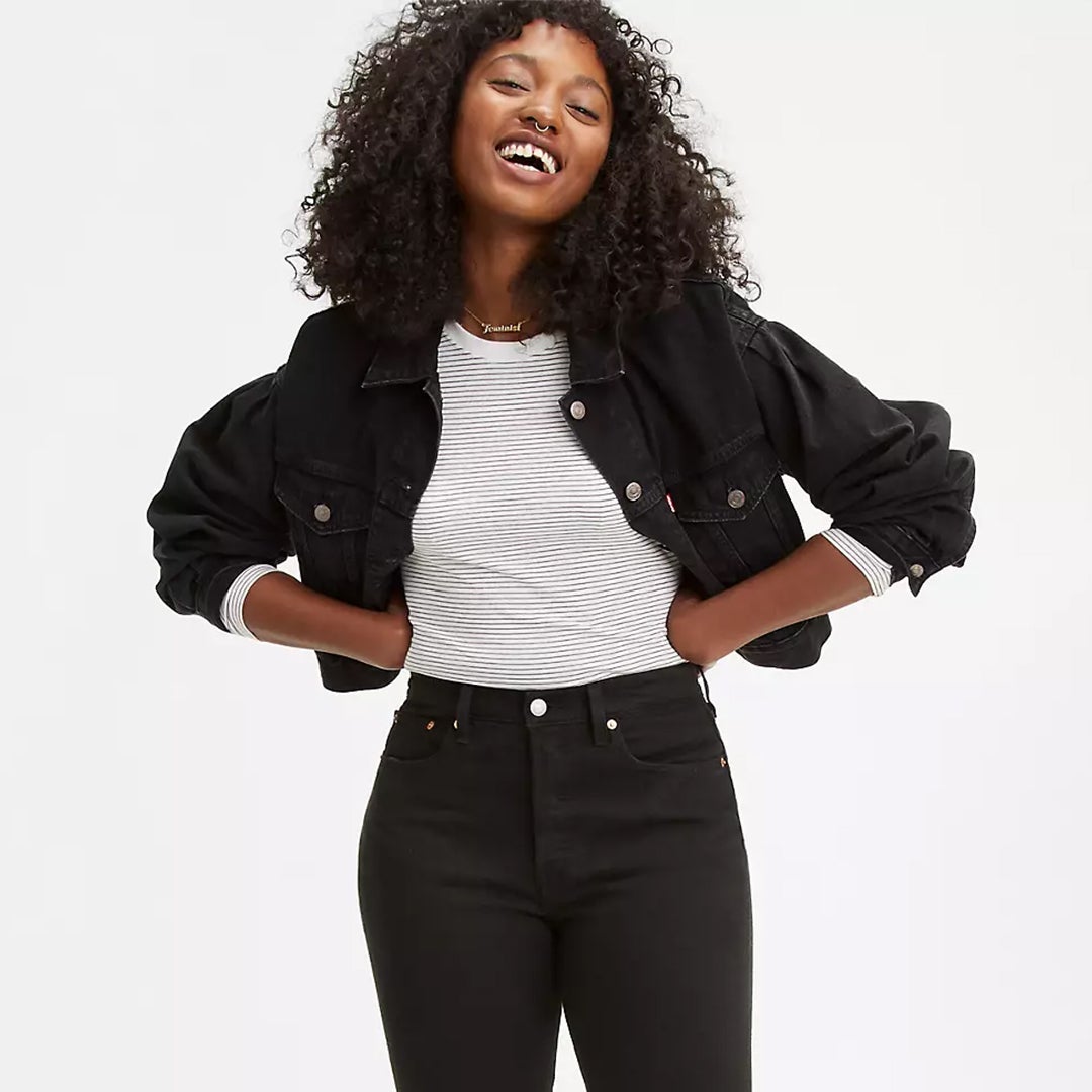 model in jean jacket and pants
